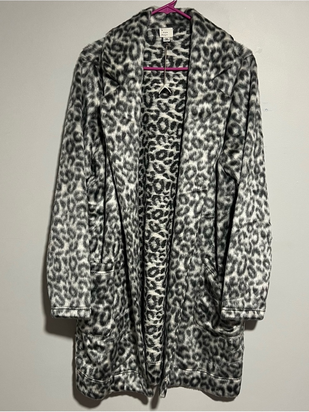 a new day Leopard-Print Open Front Coatigan in Gray and Black